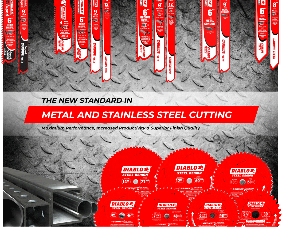 Diablo line up of circular and recip metal cutting blades