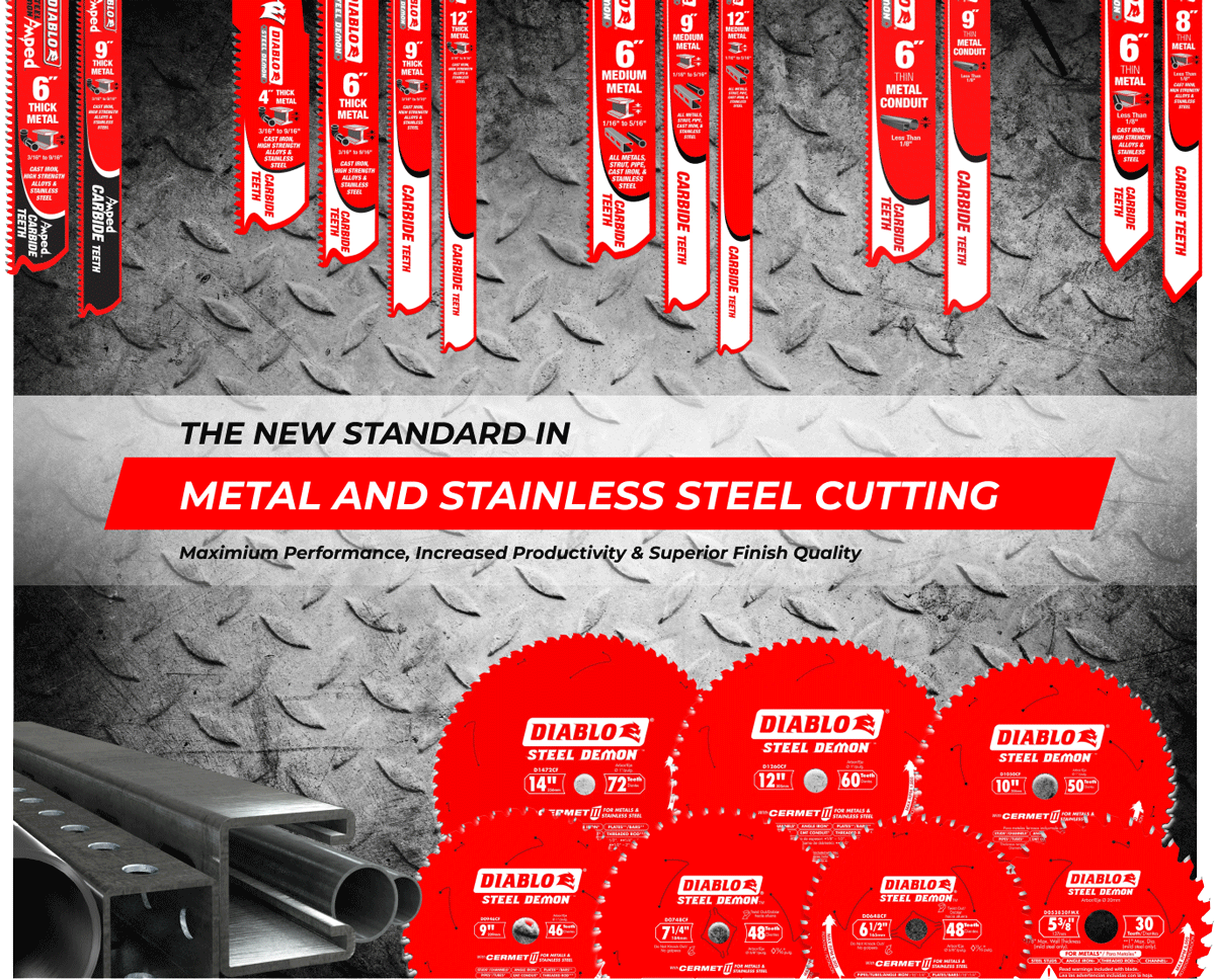 Diablo line up of circular and recip metal cutting blades Diablo line up of circular and recip metal cutting blades